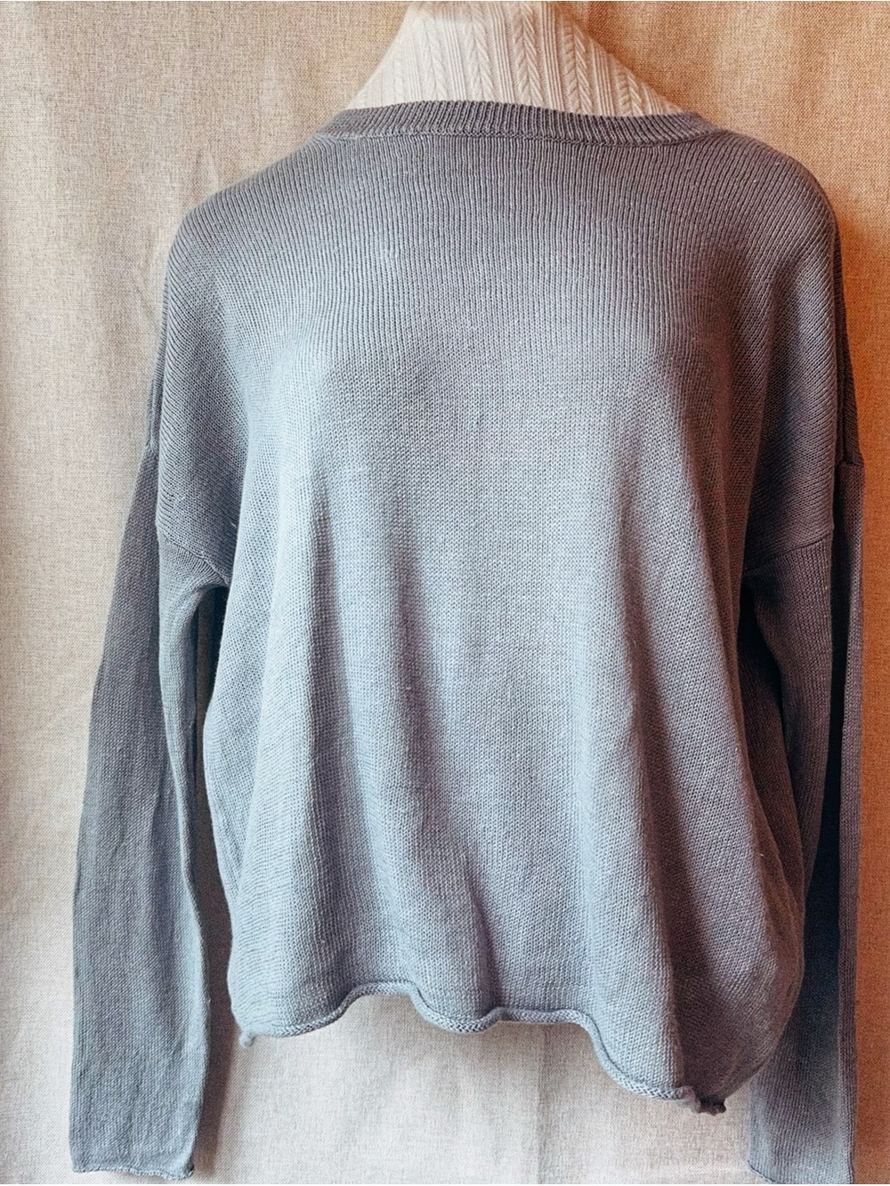 💙🌊 Eileen Fisher • Steel Tide • Organic Linen Cotton Cropped Boxy Sweater • XS